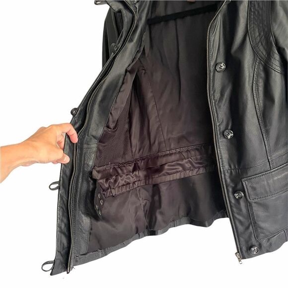 DANIER Leather Fall Winter Jacket Coat Hood Black XXS - Picture 3 of 5